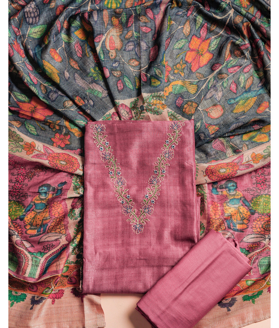 SEMI TUSSAR EMBROIDERED SUIT SET
