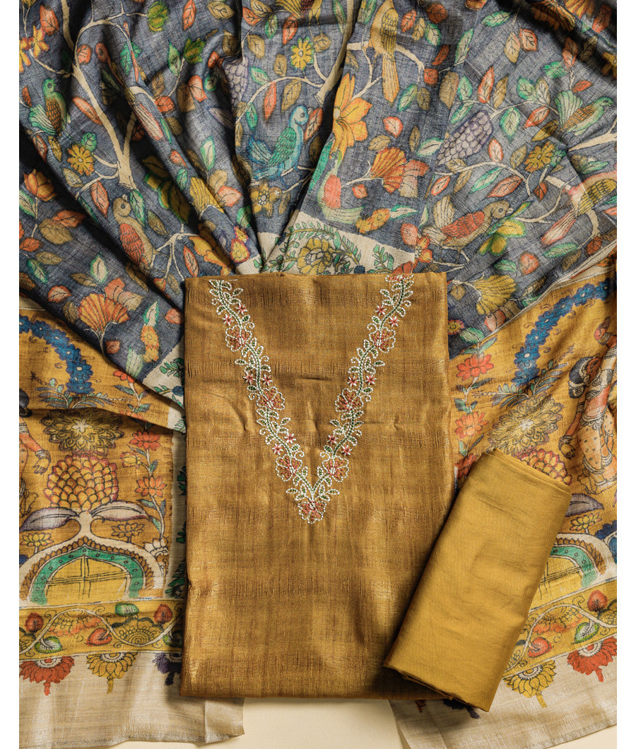 SEMI TUSSAR EMBROIDERED SUIT SET