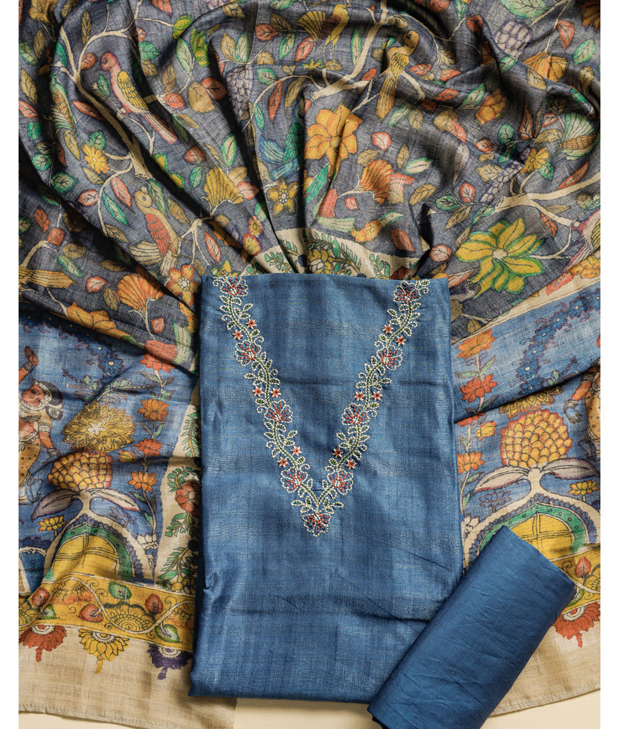 SEMI TUSSAR EMBROIDERED SUIT SET