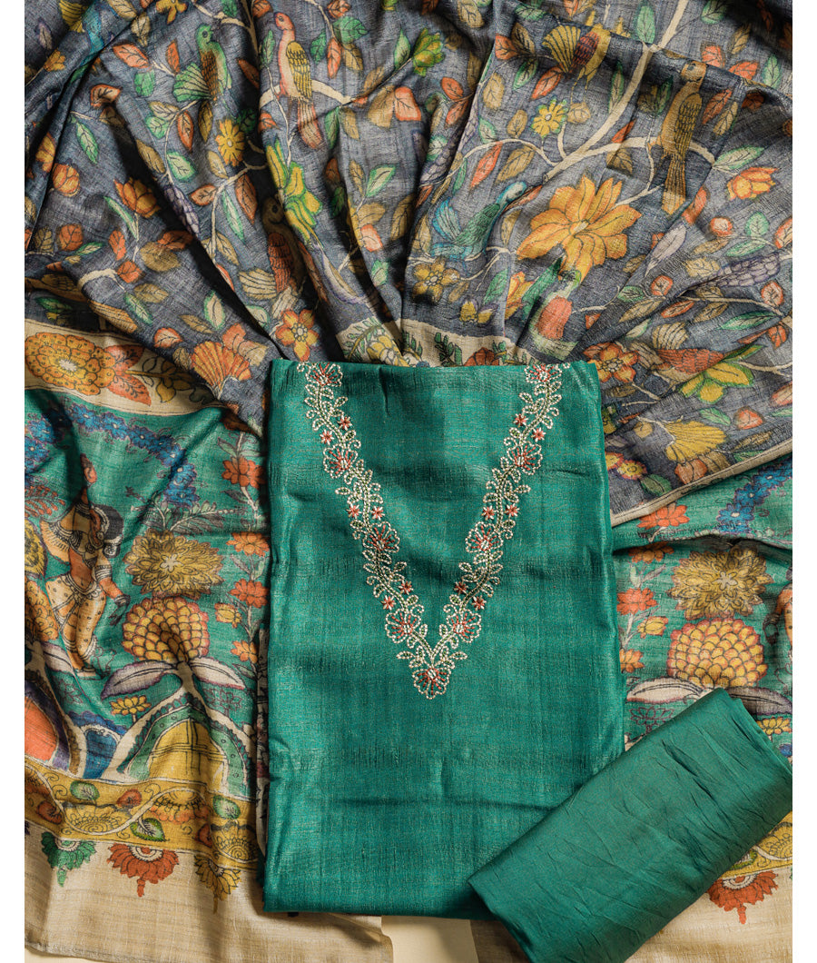 SEMI TUSSAR EMBROIDERED SUIT SET