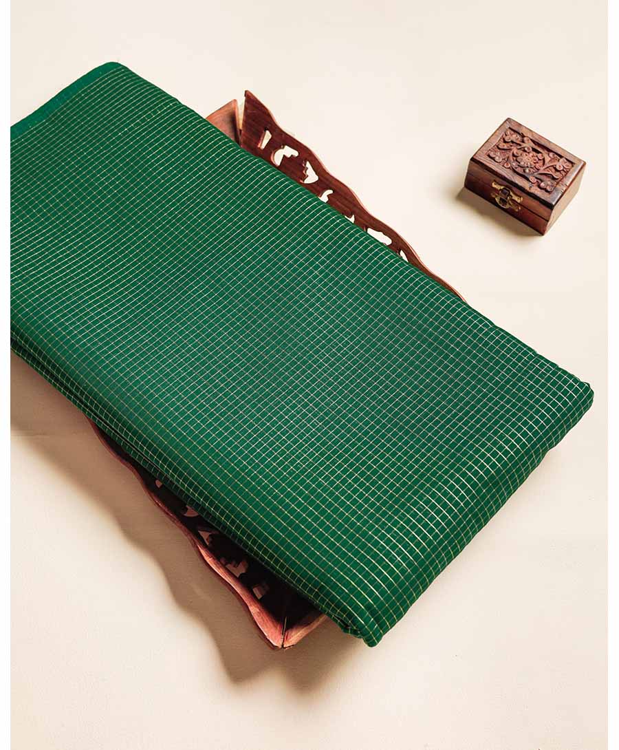 MINI CHECKS GOLD LUREX CHANDERI FABRIC