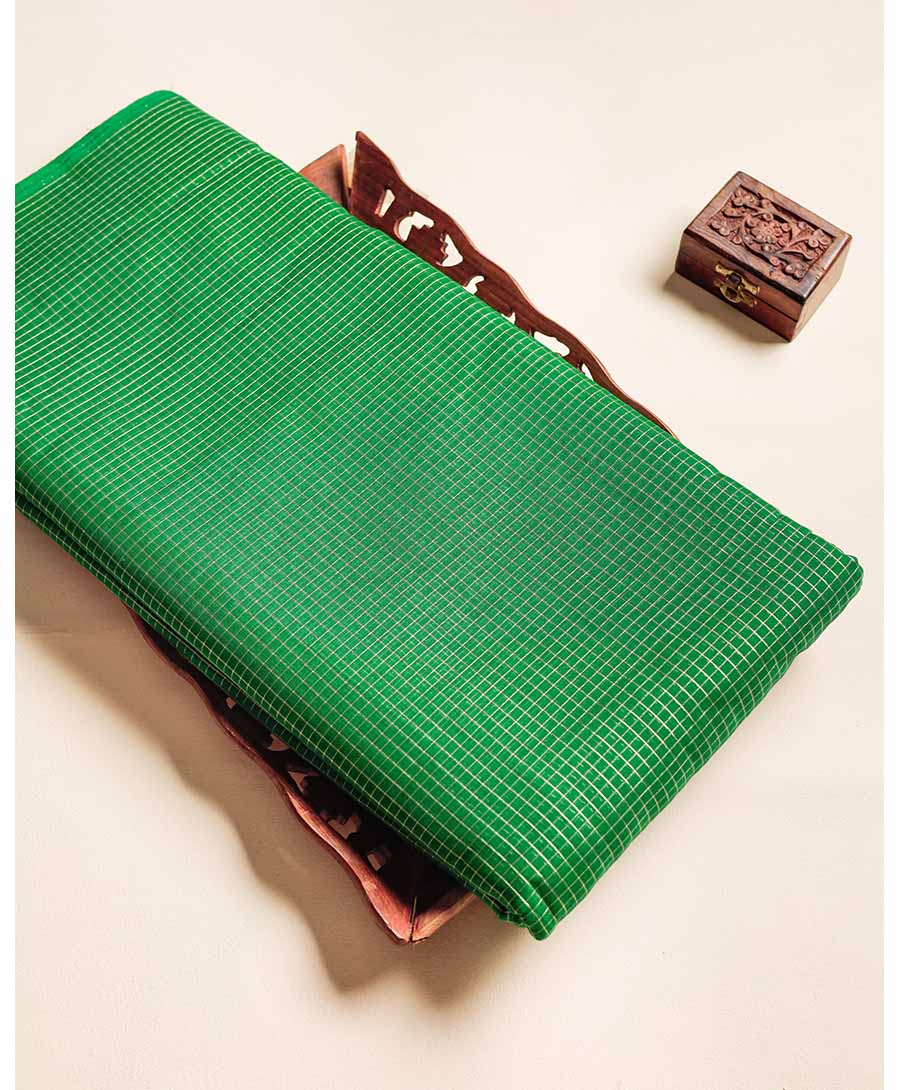 MINI CHECKS GOLD LUREX CHANDERI FABRIC