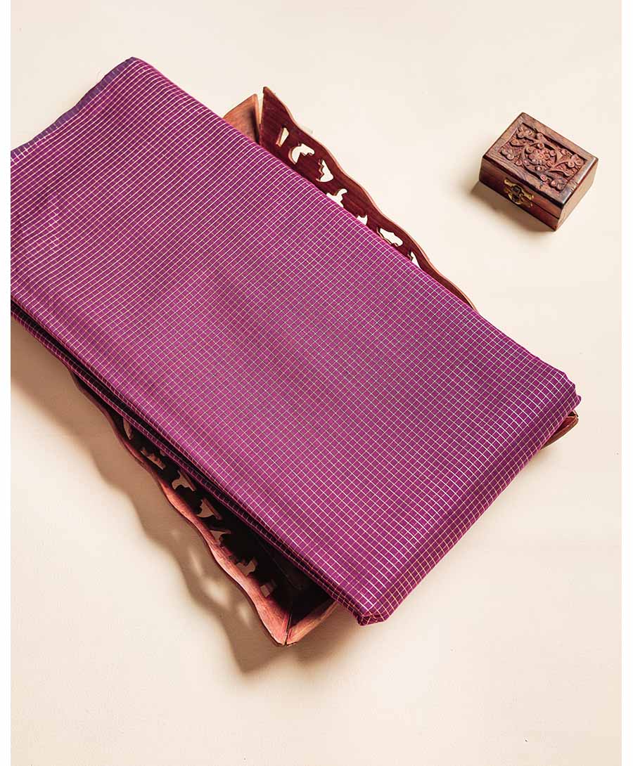 MINI CHECKS GOLD LUREX CHANDERI FABRIC