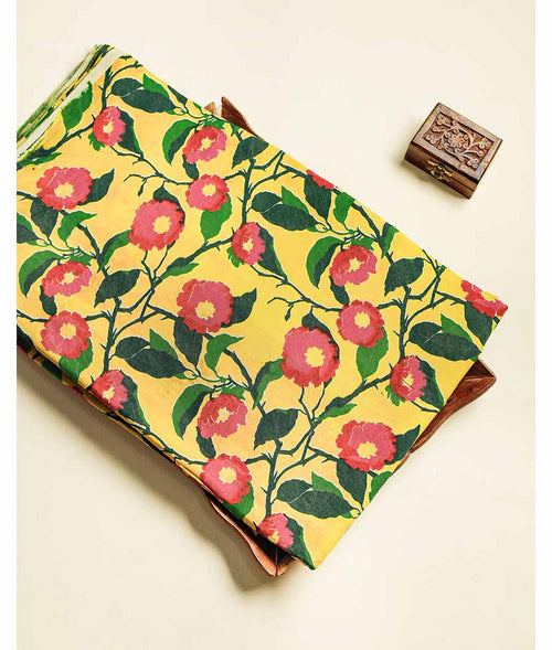 Assam silk kalamkari printed fabric