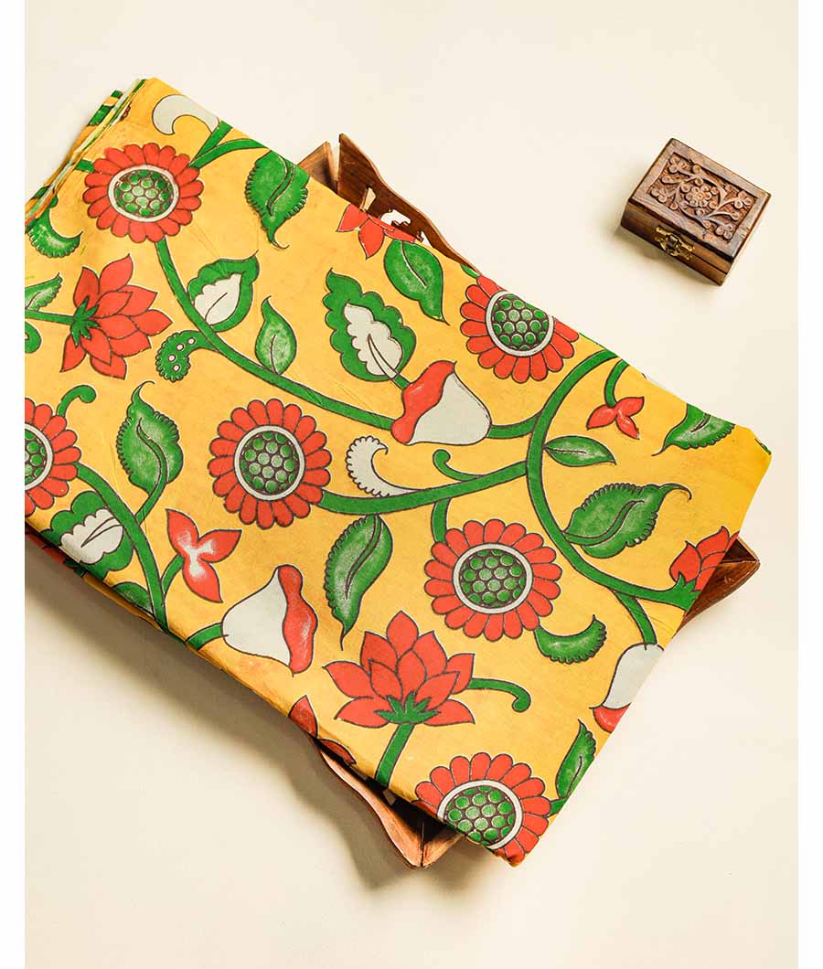 Assam silk kalamkari printed fabric