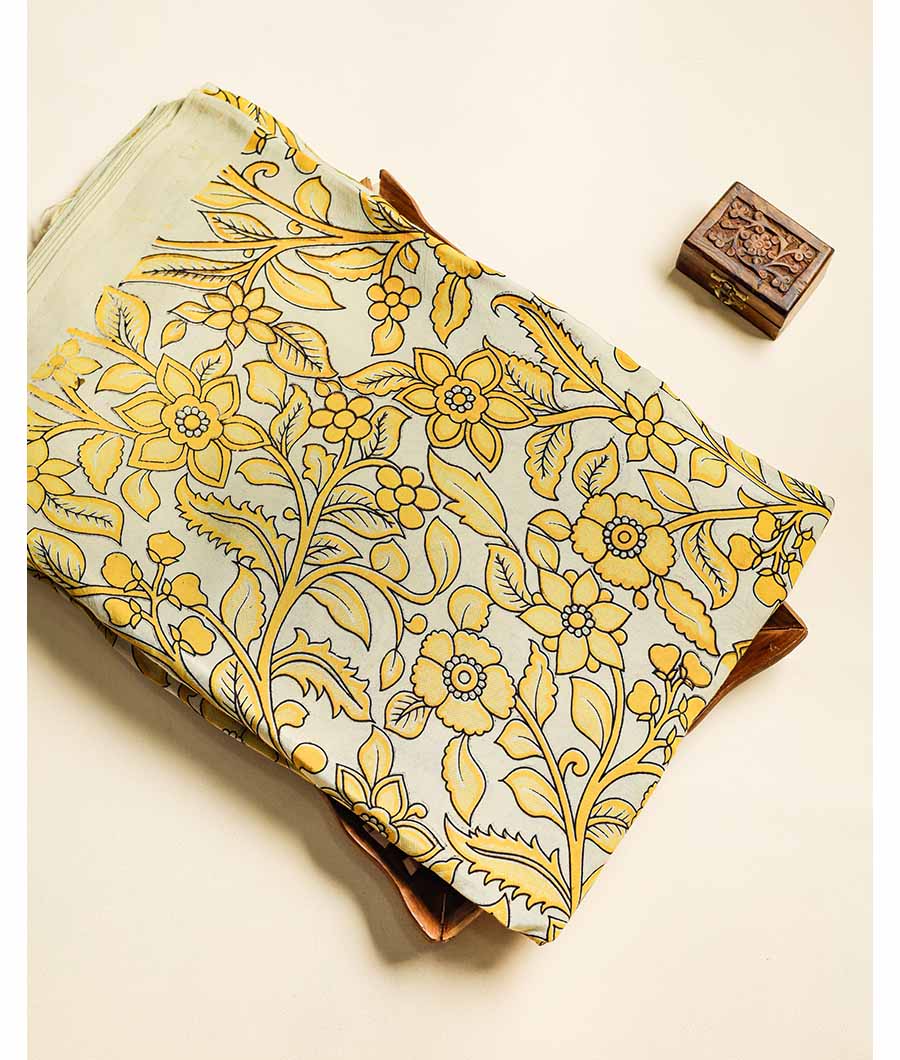 Assam silk kalamkari printed fabric