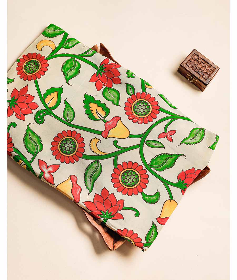 Assam silk kalamkari printed fabric