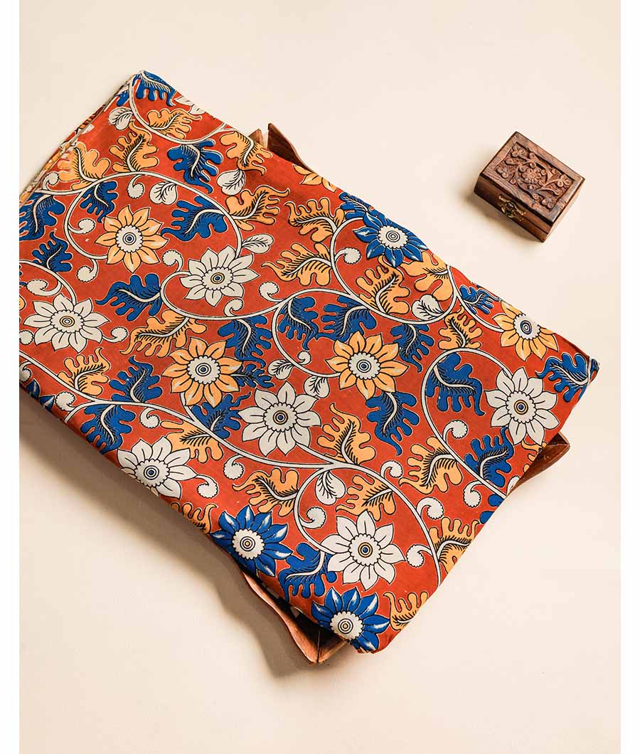 Assam silk kalamkari printed fabric