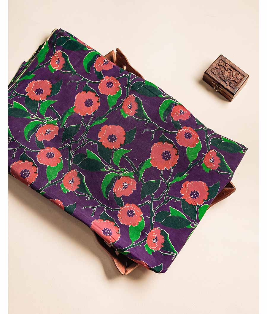 Assam silk kalamkari printed fabric