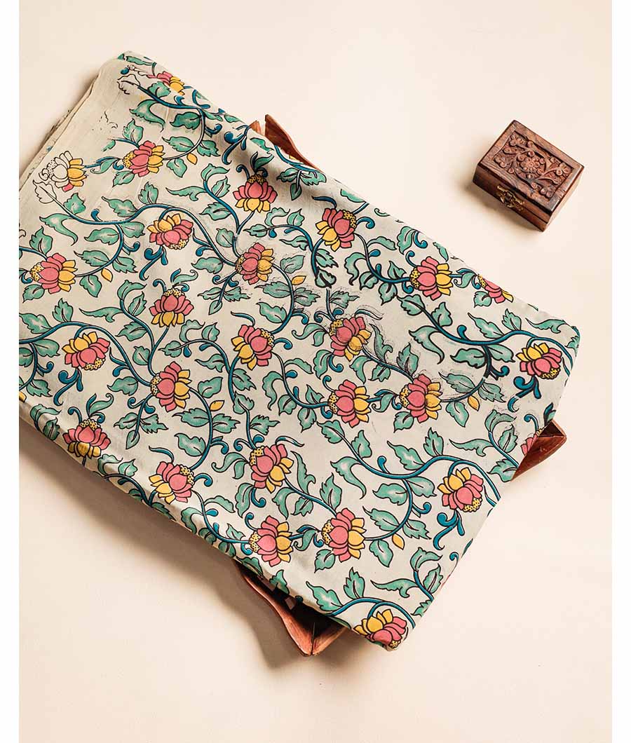 Assam silk kalamkari printed fabric