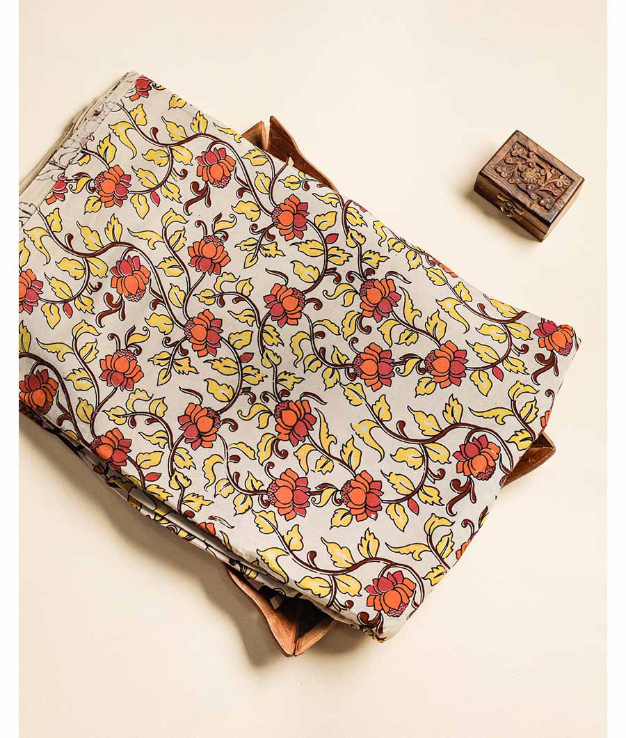 Assam silk kalamkari printed fabric