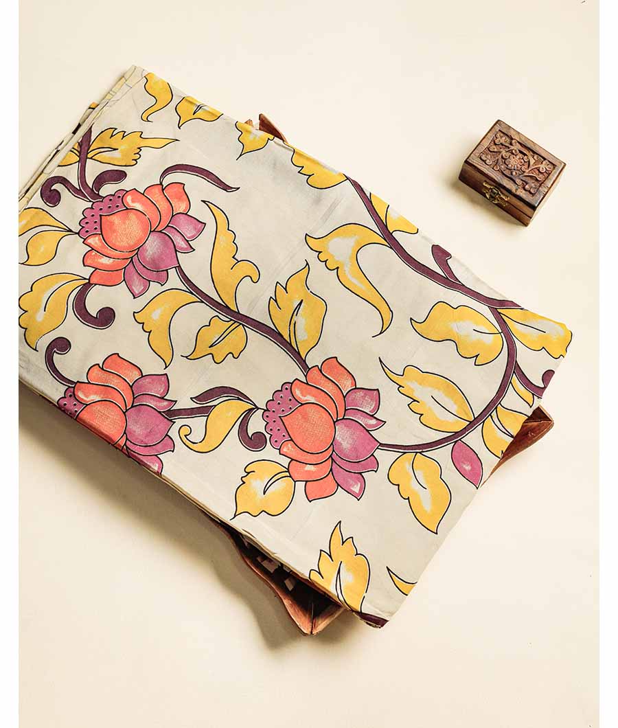Assam silk kalamkari printed fabric