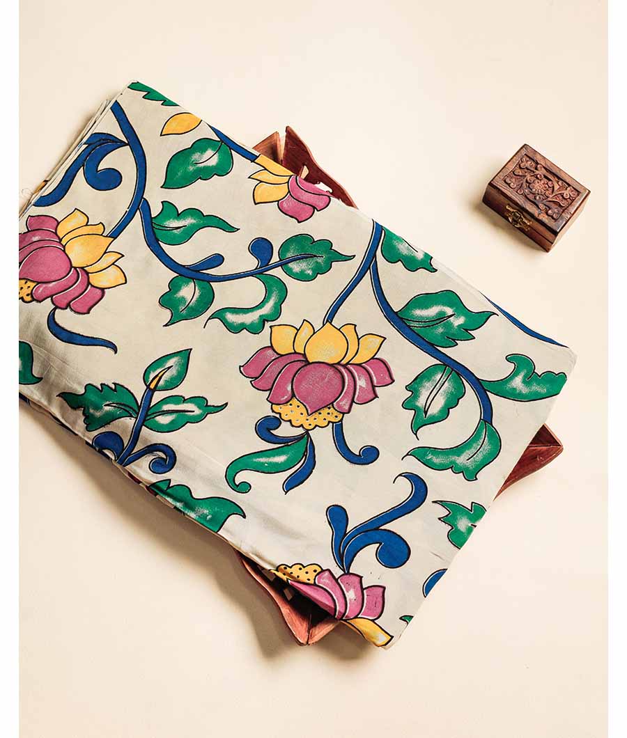 Assam silk kalamkari printed fabric