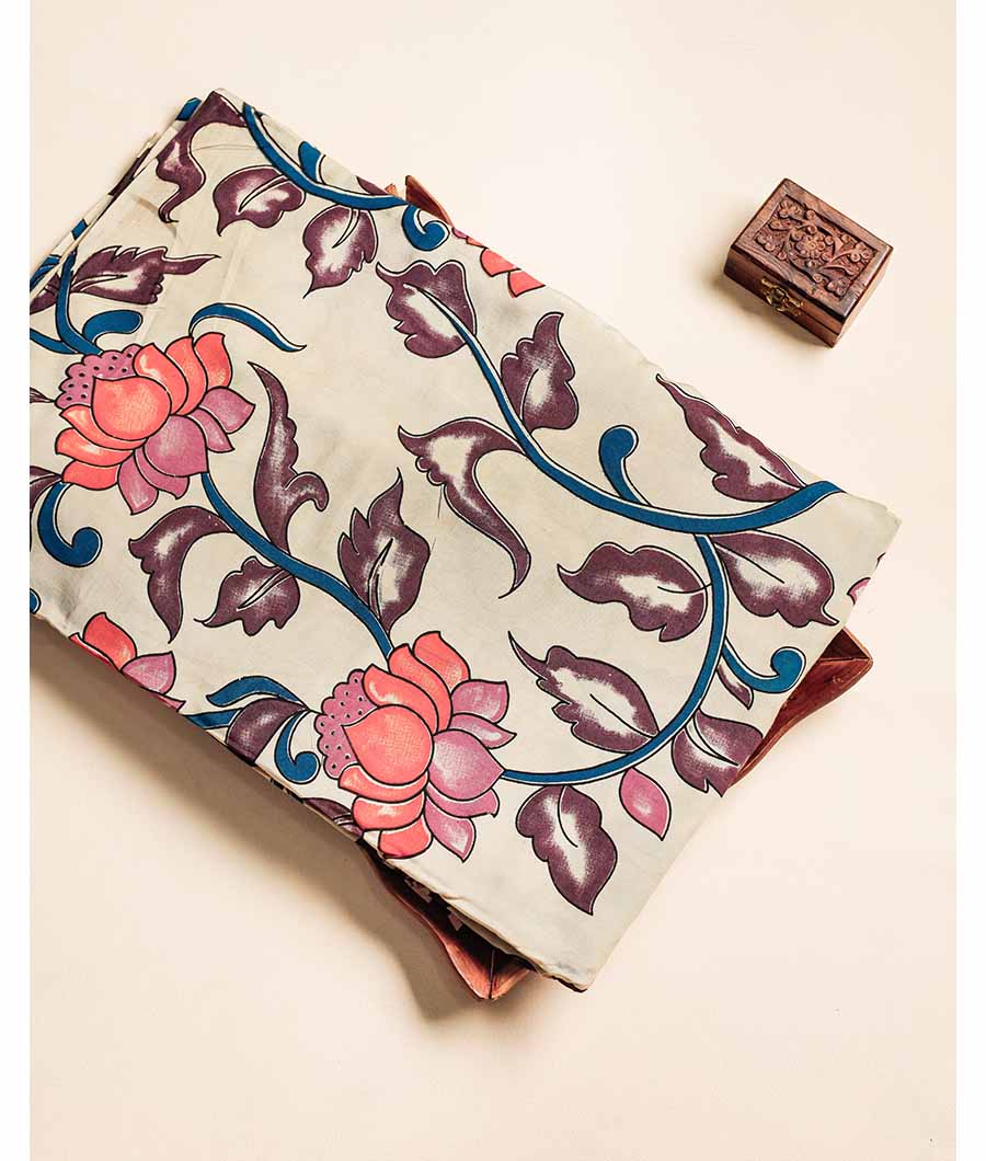Assam silk kalamkari printed fabric