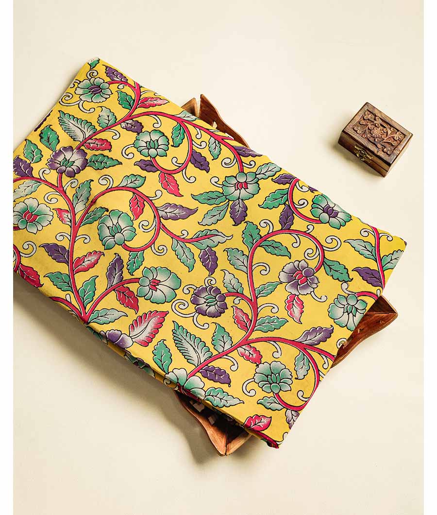 Assam silk kalamkari printed fabric