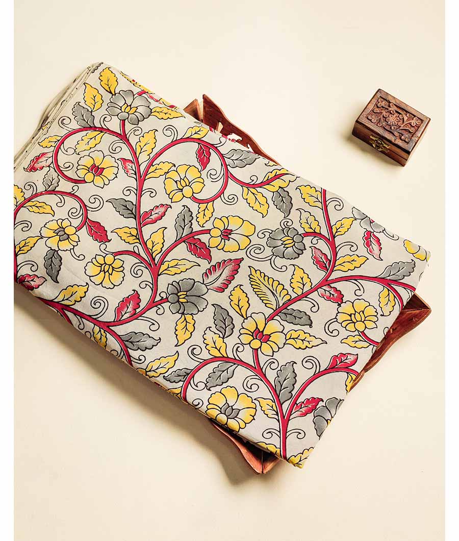 Assam silk kalamkari printed fabric