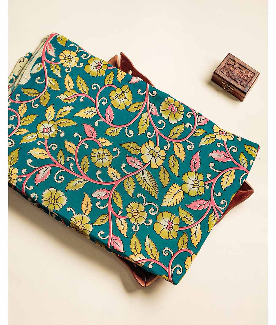 Assam silk kalamkari printed fabric