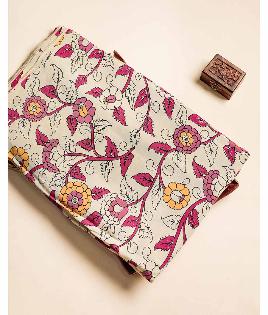 Assam silk kalamkari printed fabric