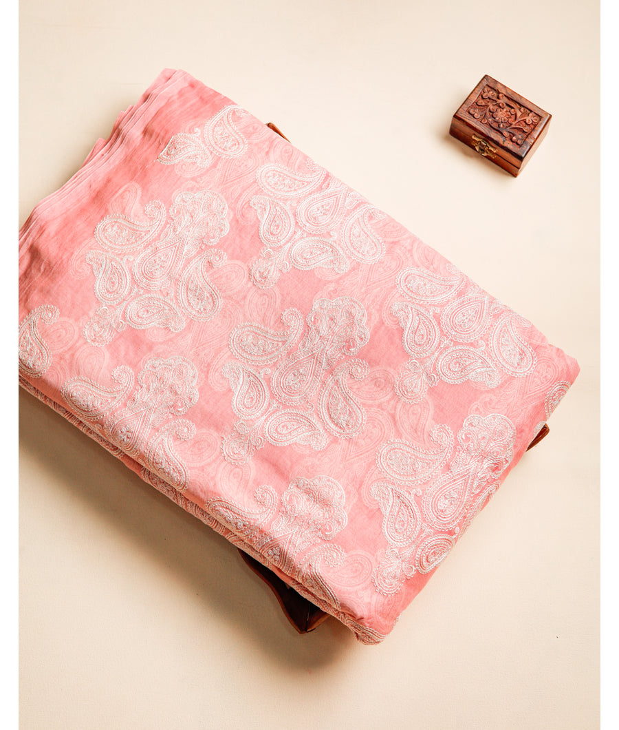 PURE MUL CHANDERI EMBROIDERED FABRIC