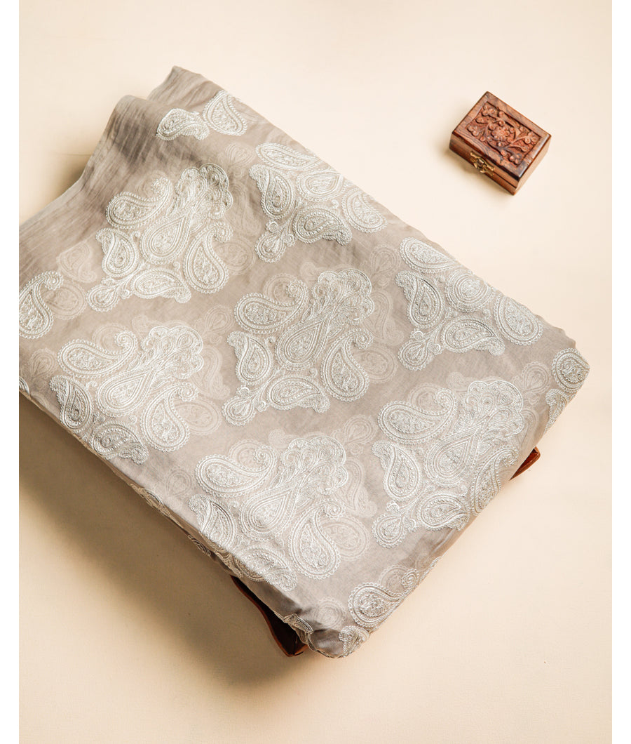 PURE MUL CHANDERI EMBROIDERED FABRIC