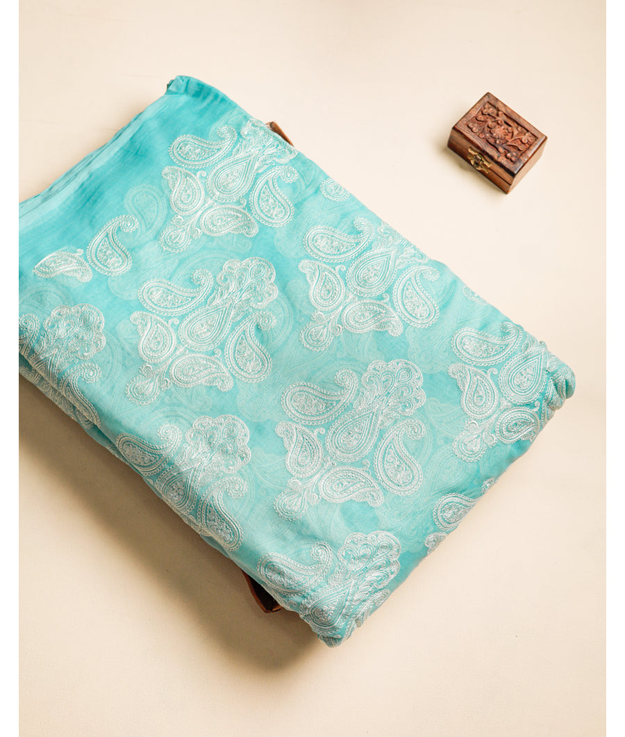 PURE MUL CHANDERI EMBROIDERED FABRIC