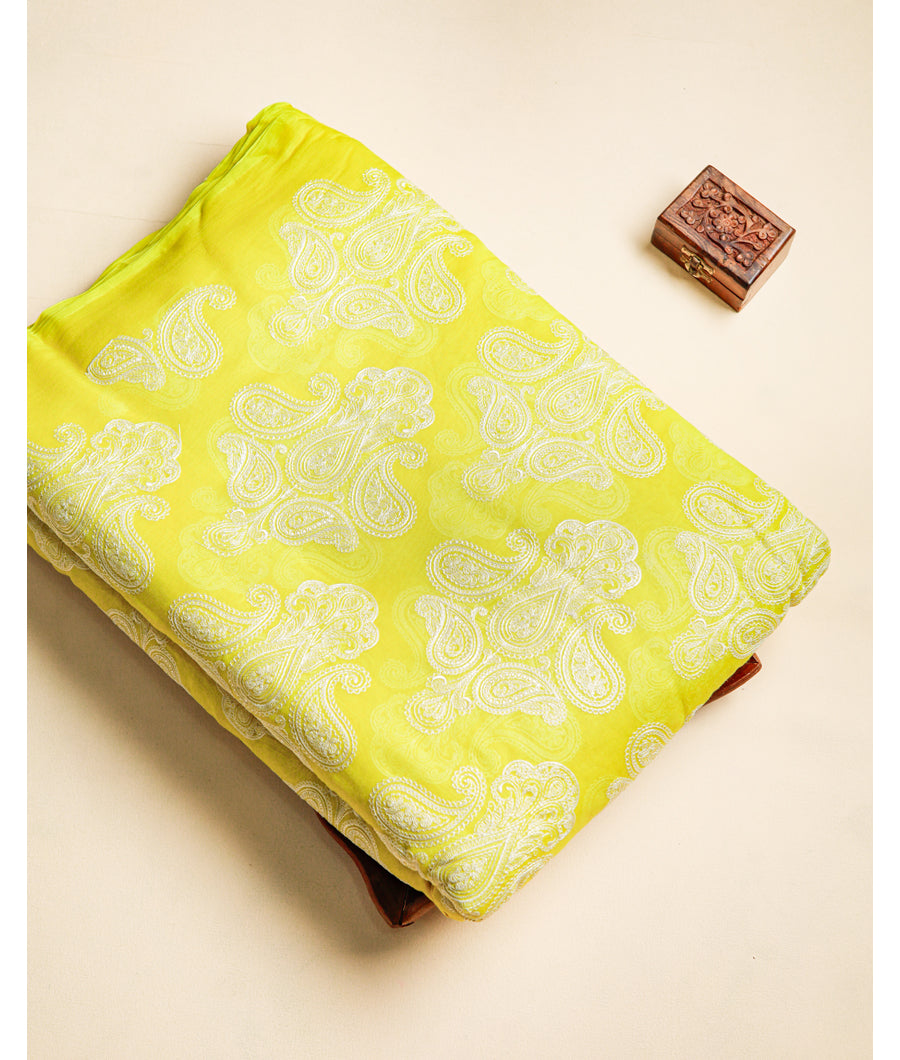 PURE MUL CHANDERI EMBROIDERED FABRIC