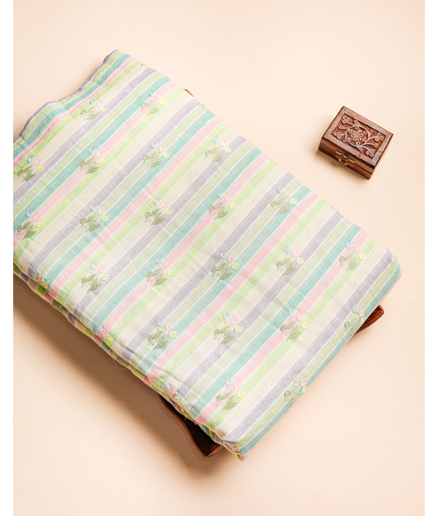 COTTON WOVEN STRIPES EMBROIDERED FABRIC