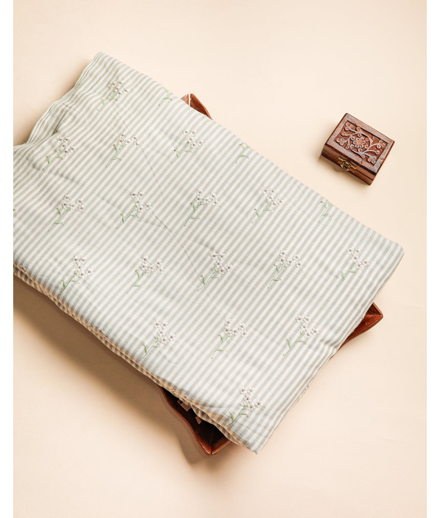 COTTON WOVEN STRIPES EMBROIDERED FABRIC