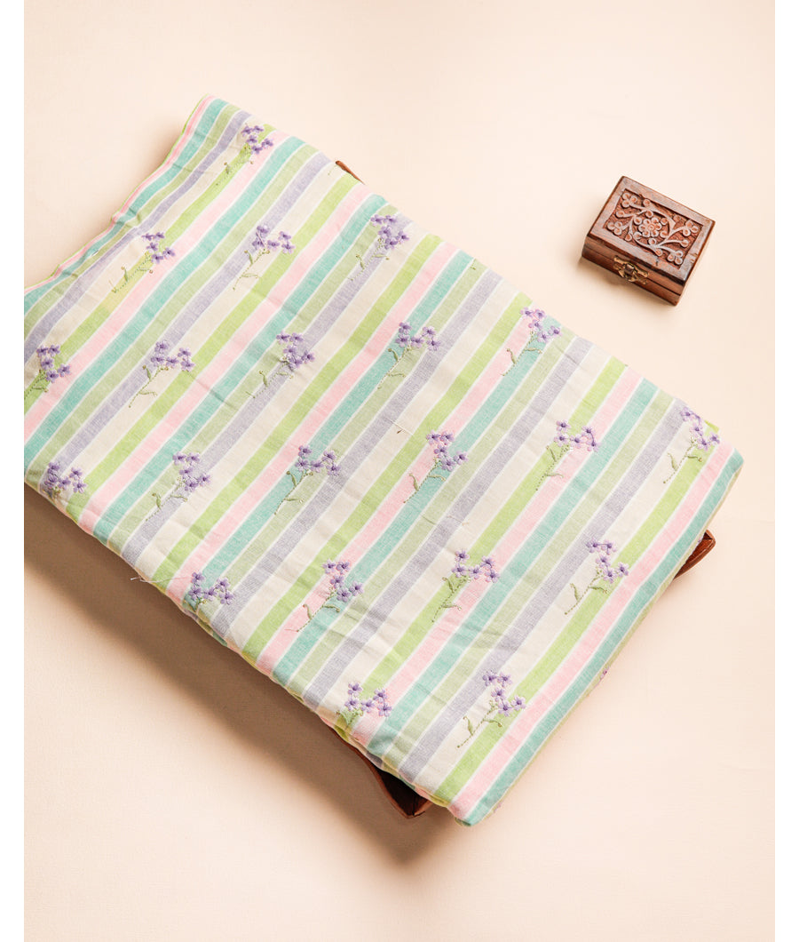 COTTON WOVEN STRIPES EMBROIDERED FABRIC