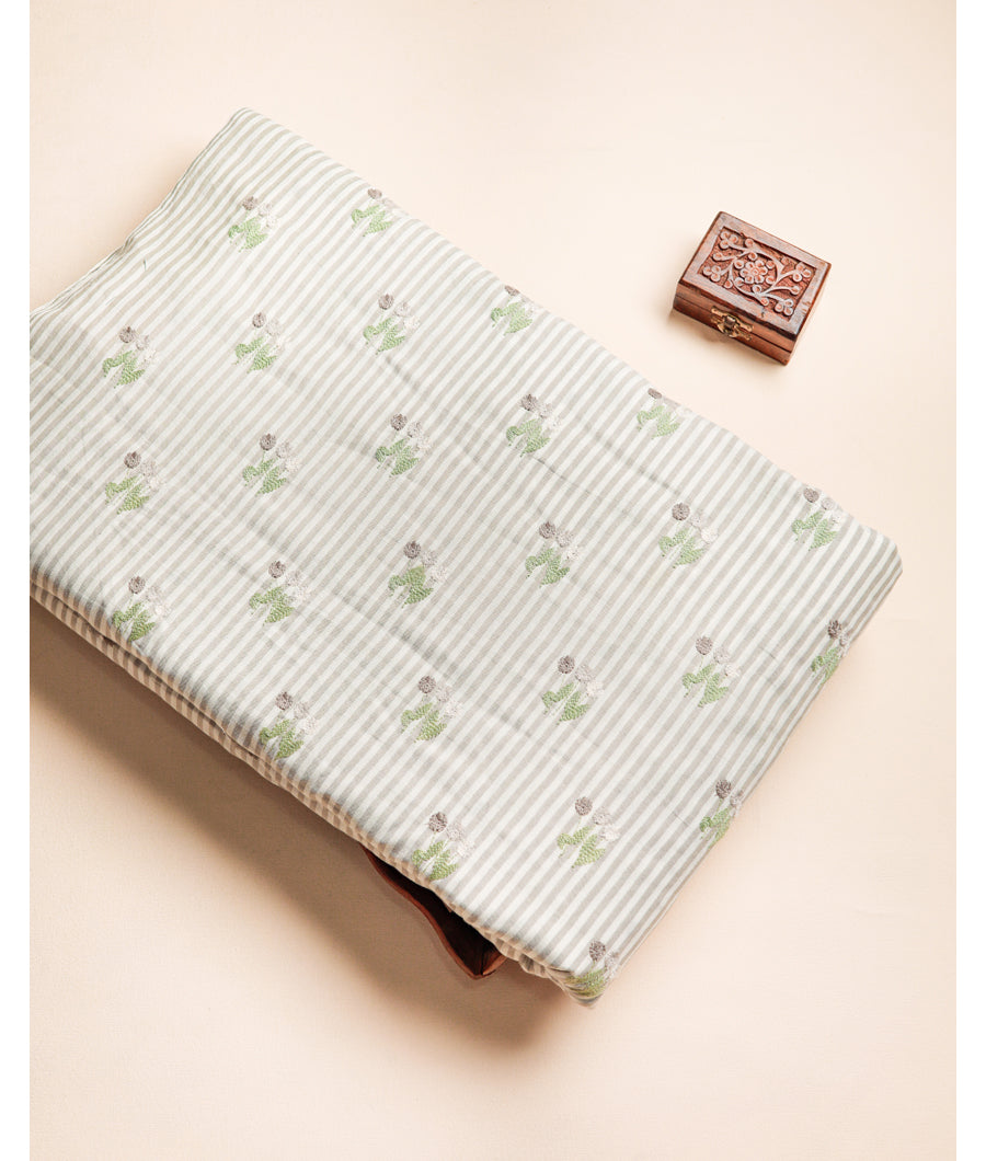 COTTON WOVEN STRIPES EMBROIDERED FABRIC