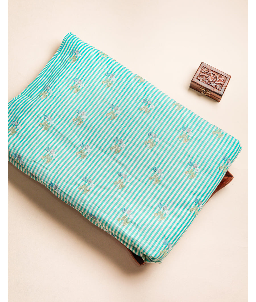 COTTON WOVEN STRIPES EMBROIDERED FABRIC
