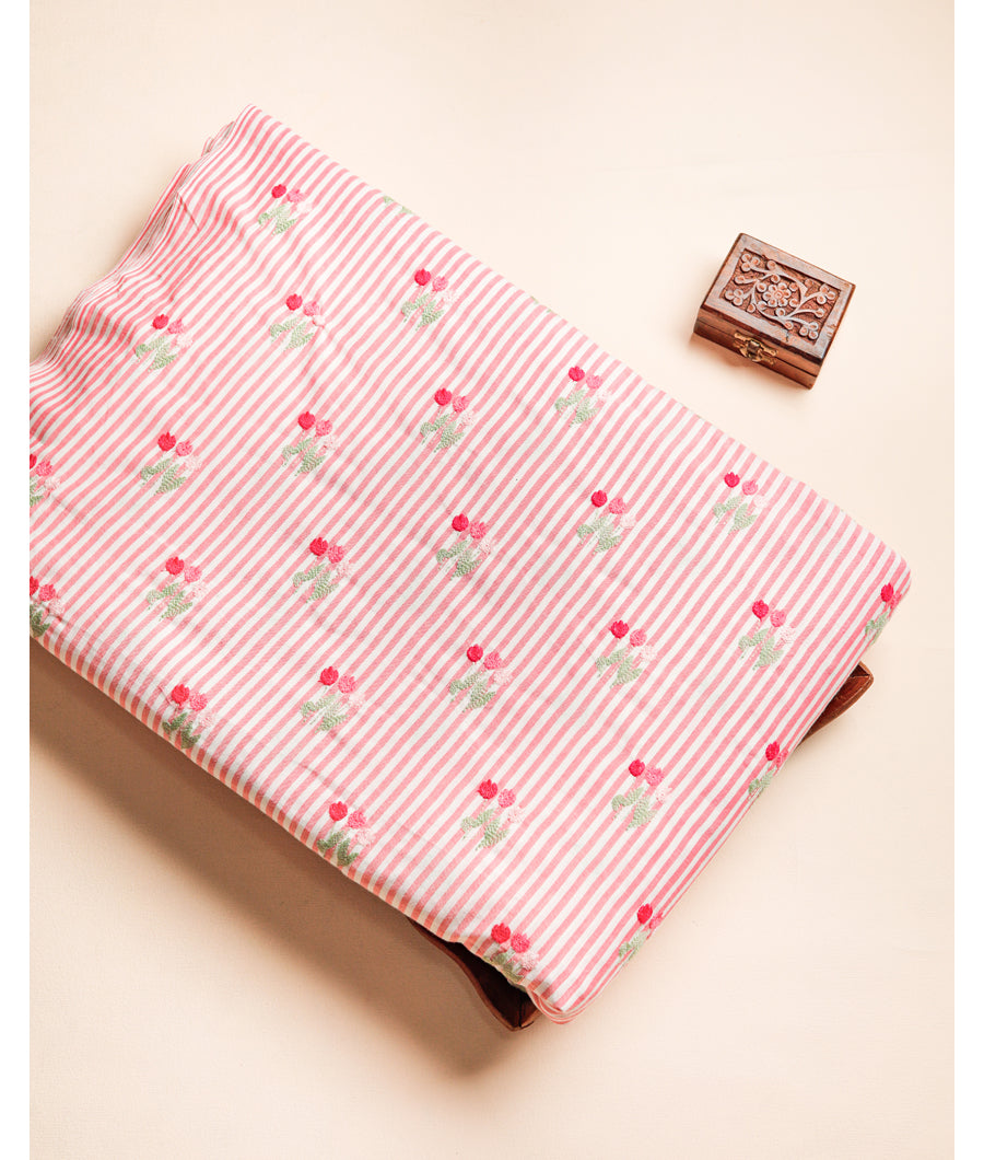 COTTON WOVEN STRIPES EMBROIDERED FABRIC