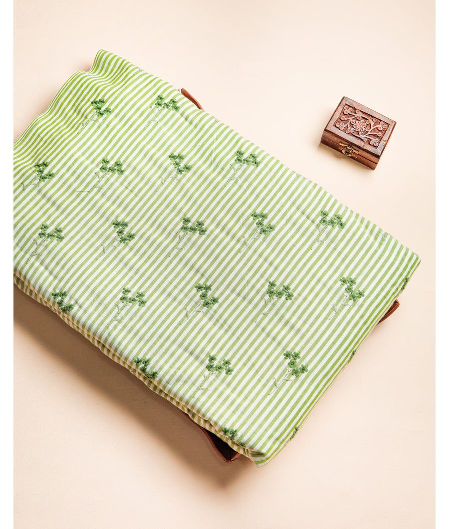 COTTON WOVEN STRIPES EMBROIDERED FABRIC
