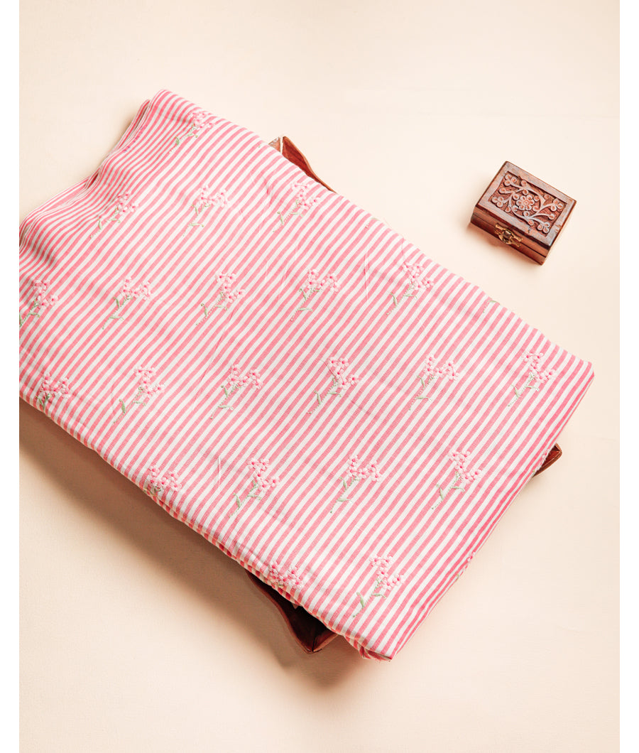 COTTON WOVEN STRIPES EMBROIDERED FABRIC