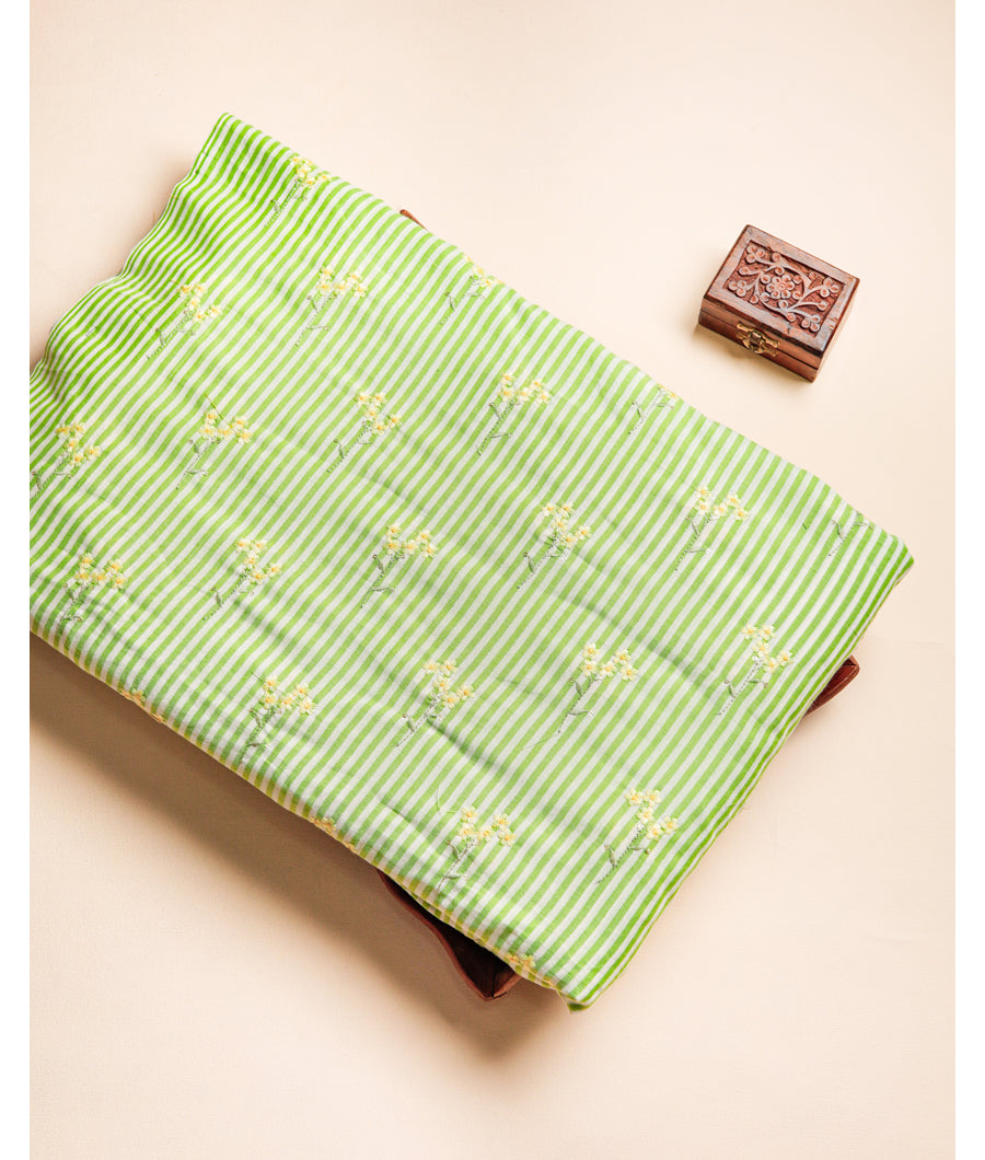 COTTON WOVEN STRIPES EMBROIDERED FABRIC