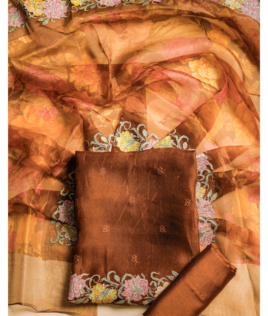 PURE ORGANZA SILK EMBROIDERED SUIT SET