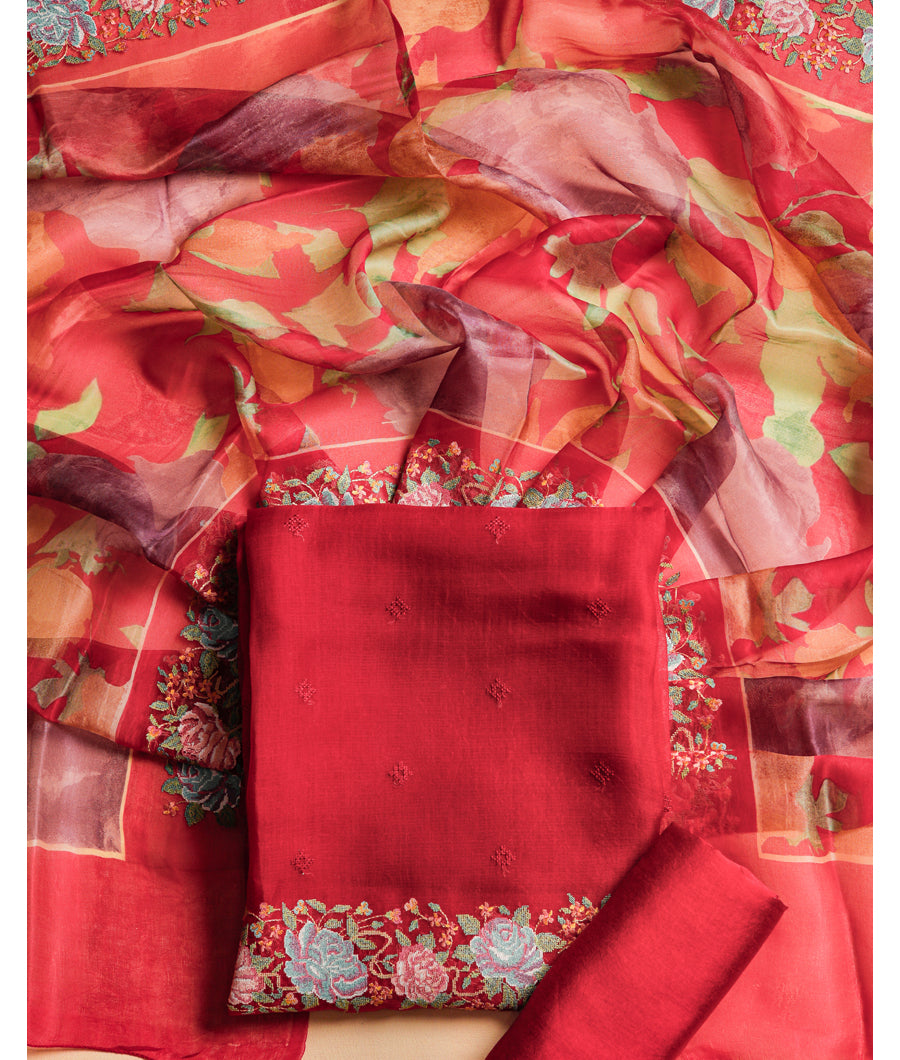 PURE ORGANZA SILK EMBROIDERED SUIT SET