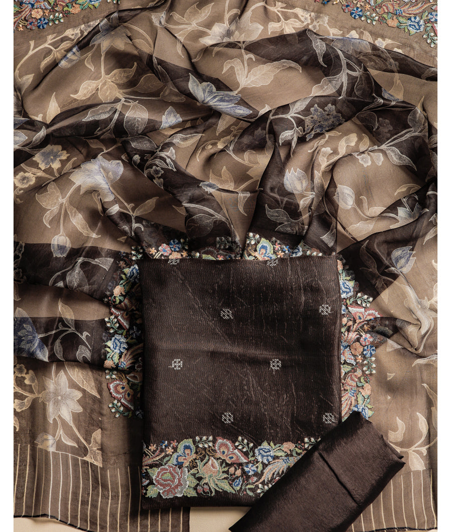 PURE ORGANZA SILK EMBROIDERED SUIT SET