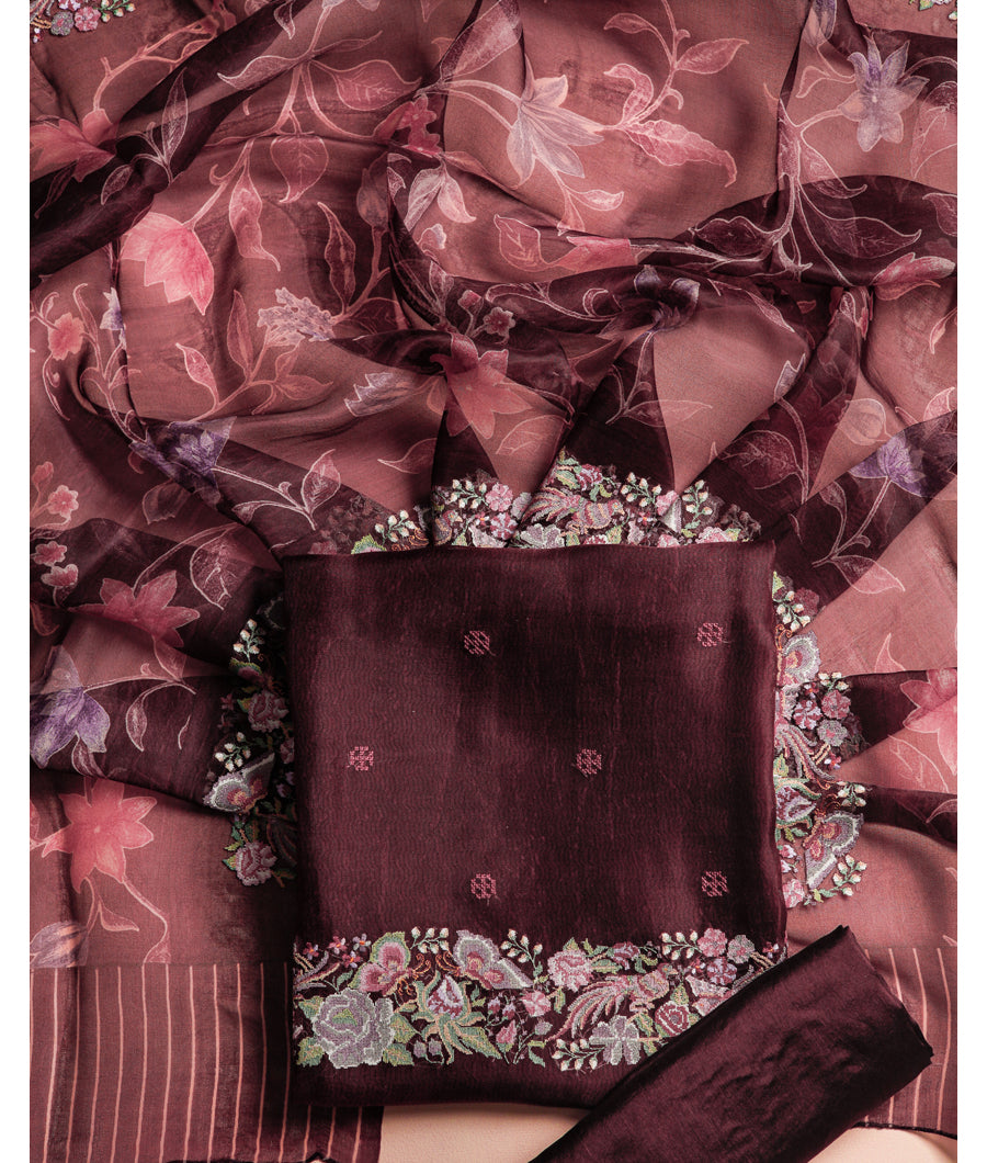 PURE ORGANZA SILK EMBROIDERED SUIT SET