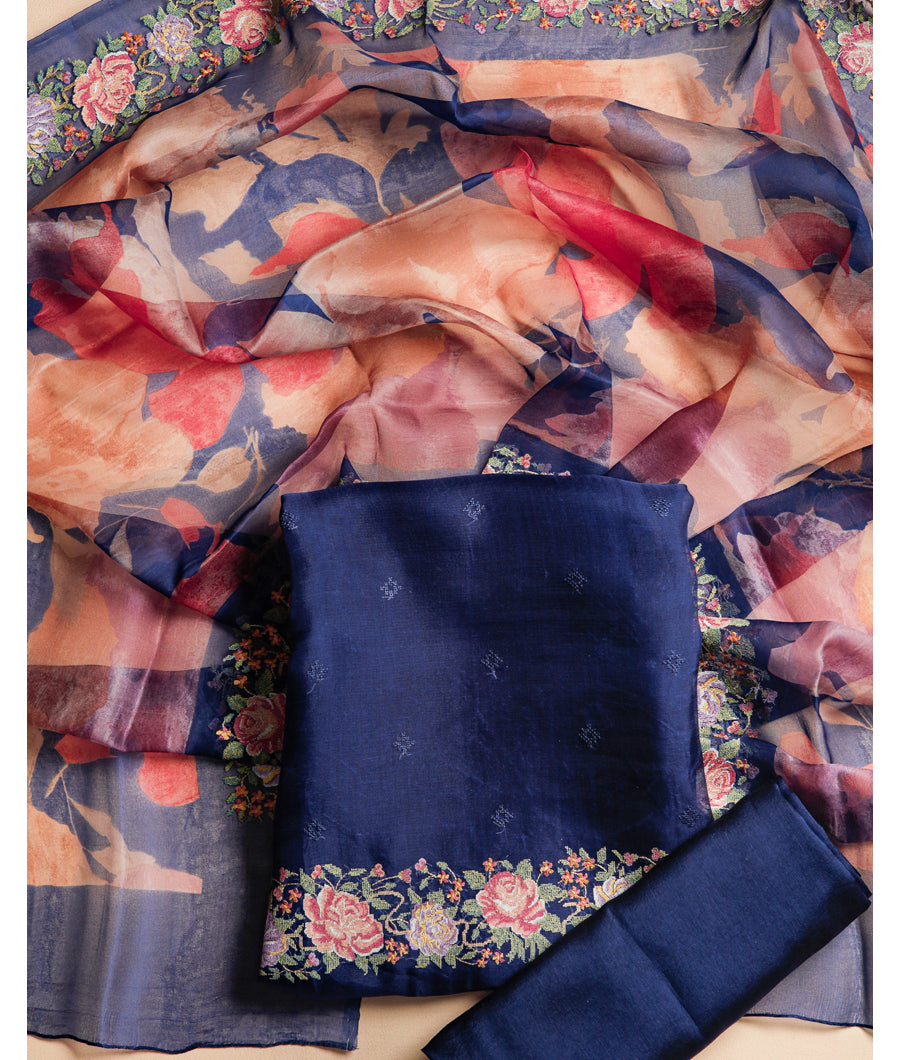 PURE ORGANZA SILK EMBROIDERED SUIT SET