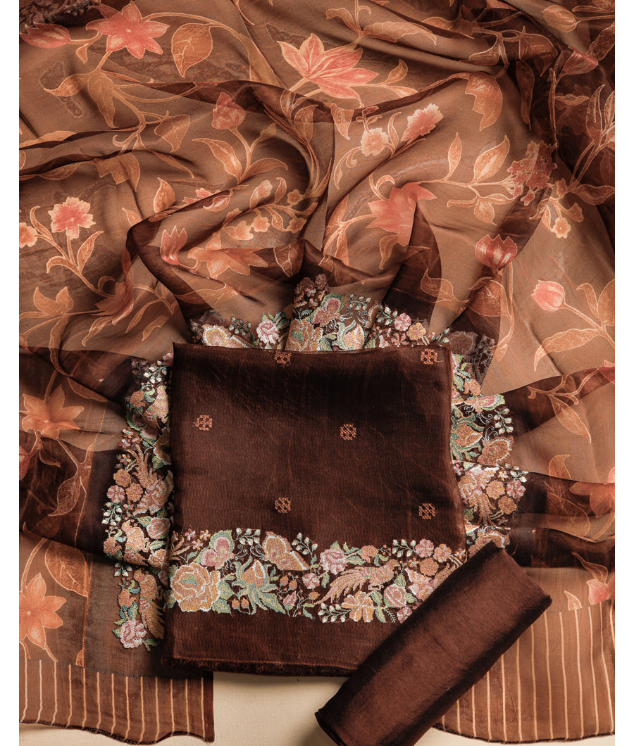 PURE ORGANZA SILK EMBROIDERED SUIT SET