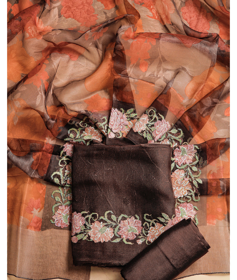 PURE ORGANZA SILK EMBROIDERED SUIT SET