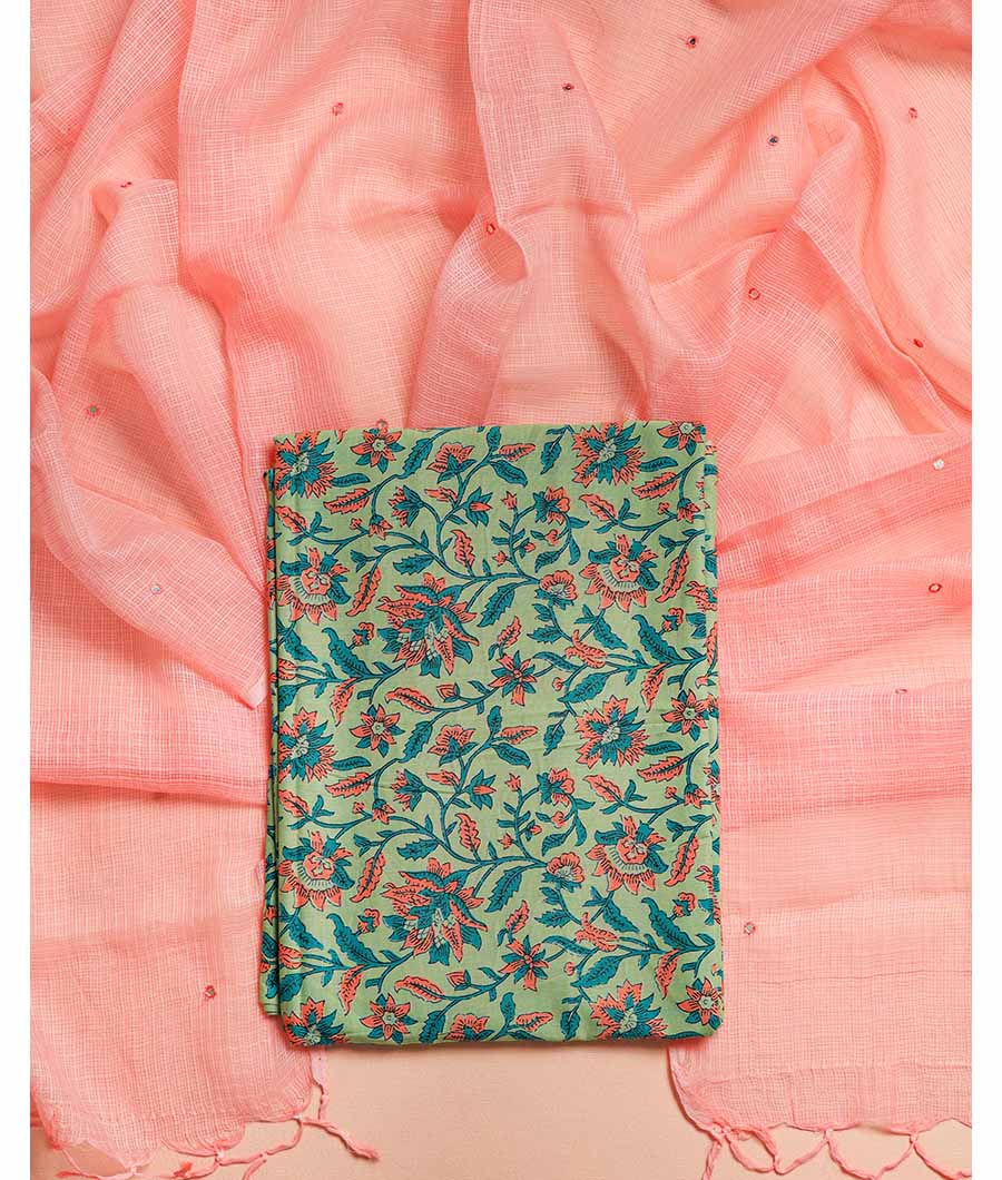 COTTON HANDBLOCK WITH KOTA DUPATTA  SUIT SET