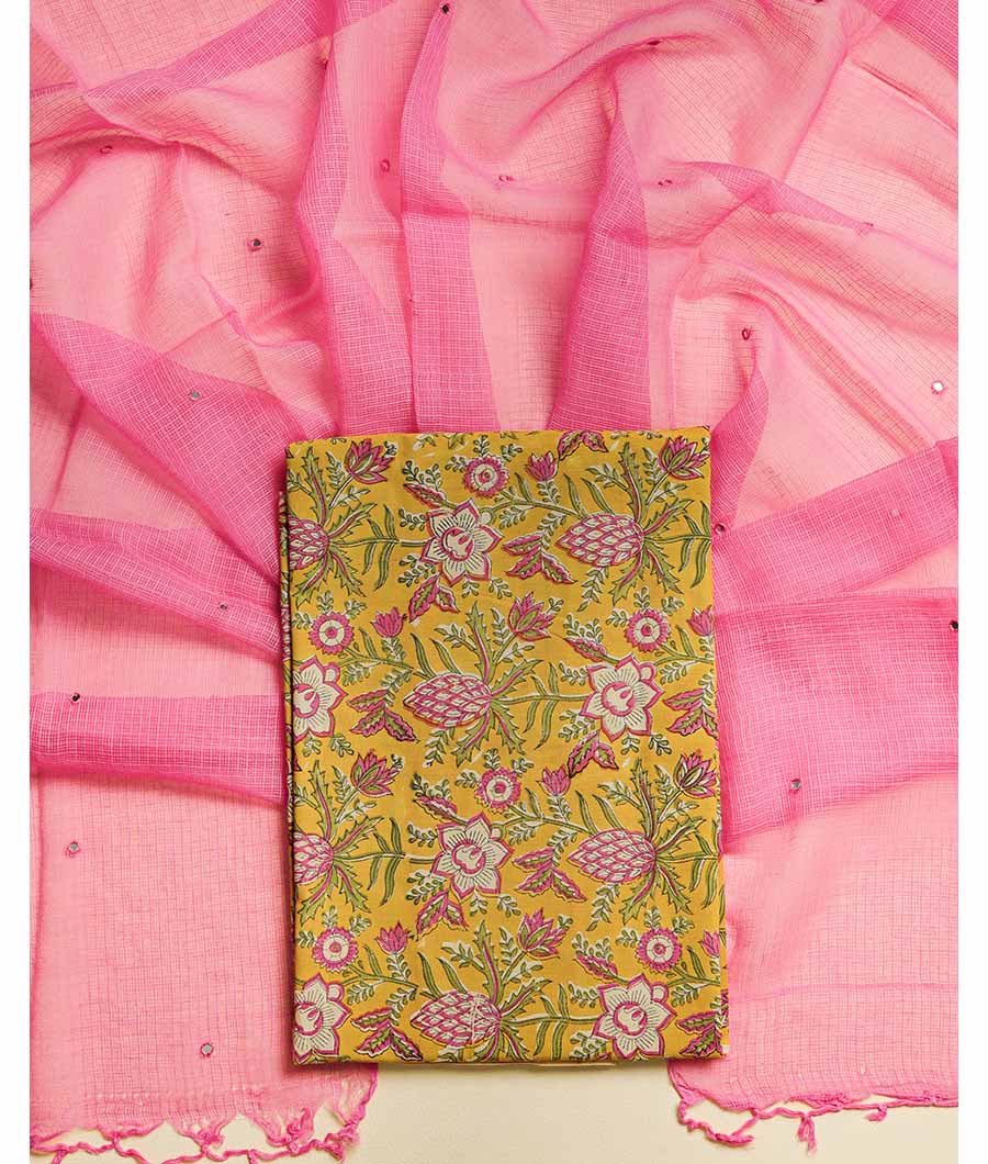 COTTON HANDBLOCK WITH KOTA DUPATTA  SUIT SET