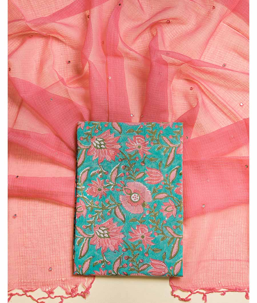 COTTON HANDBLOCK WITH KOTA DUPATTA  SUIT SET