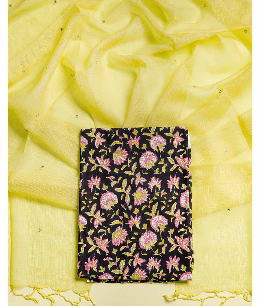 COTTON HANDBLOCK WITH KOTA DUPATTA  SUIT SET
