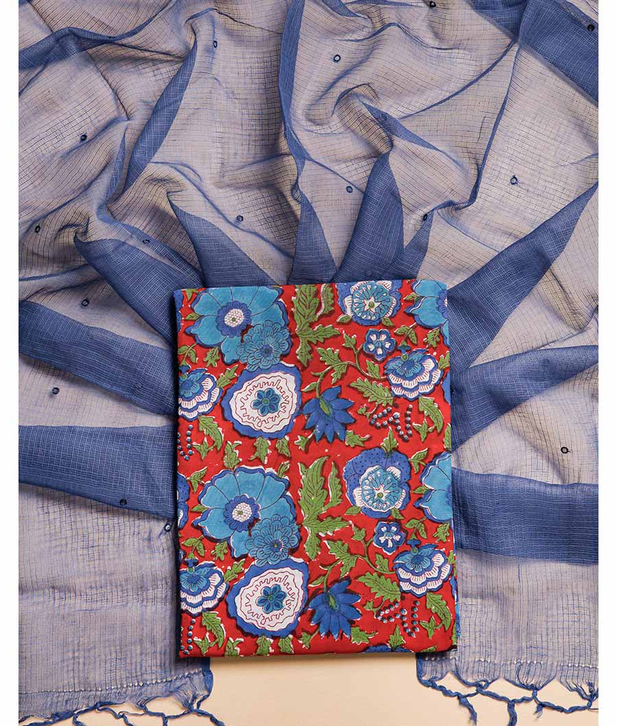 COTTON HANDBLOCK WITH KOTA DUPATTA  SUIT SET