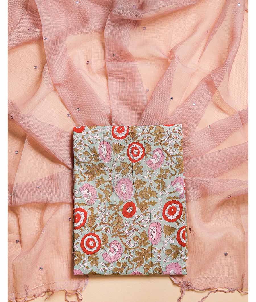 COTTON HANDBLOCK WITH KOTA DUPATTA  SUIT SET