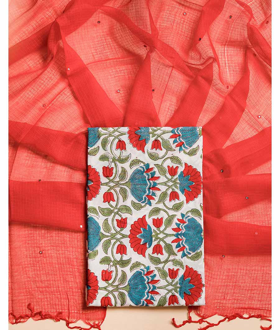 COTTON HANDBLOCK WITH KOTA DUPATTA  SUIT SET