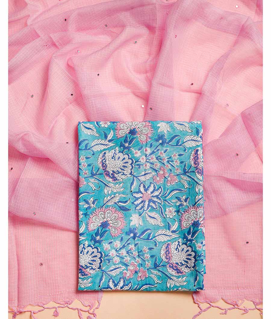 COTTON HANDBLOCK WITH KOTA DUPATTA  SUIT SET